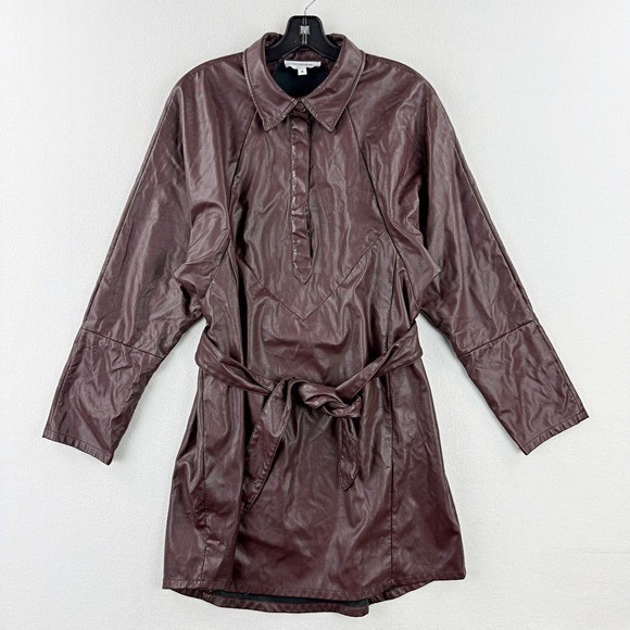 X Rtr Faux Leather Shirt Dress Womens Brown RTR