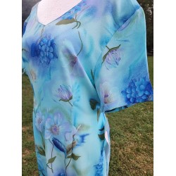 90s Womens Large Blue Floral Maxi Dress Belted NOS Cottage