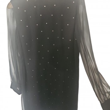 Black Sheer Rhinestone Dress Long Sleeve Overlay Shift Party Evening Women