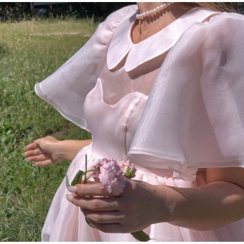 Lala Land Dress Pale Pink Organza Baby Doll Mini Romantic Cottagecore M