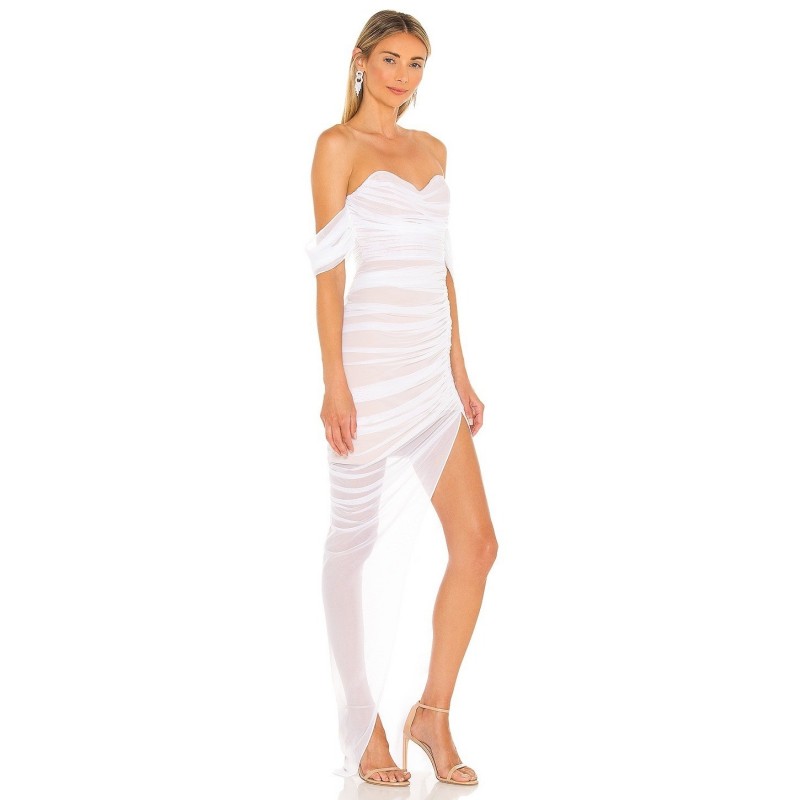 Dita Mesh Gown White Nude Off Shoulder Slit Dress Revolve Bridal Small