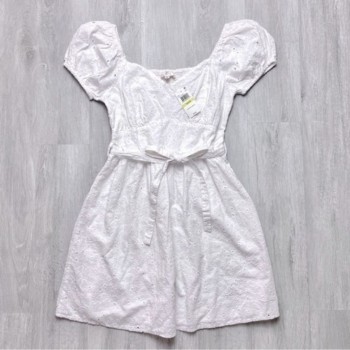 Women's M White 100 Cotton Short Sleeve Summer Dress New