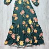 Women's XS Green Long Sleeve Floral Boho V Neck Peasant Maxi Dress Petite