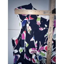 Dress Women s 14 Jersey Sleeveless Navy Floral Pleated Keyhole Sleeveless