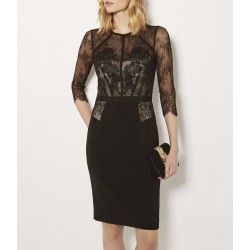 12 UK Black Floral Embroidered Lace Pencil Dress Wedding Guest