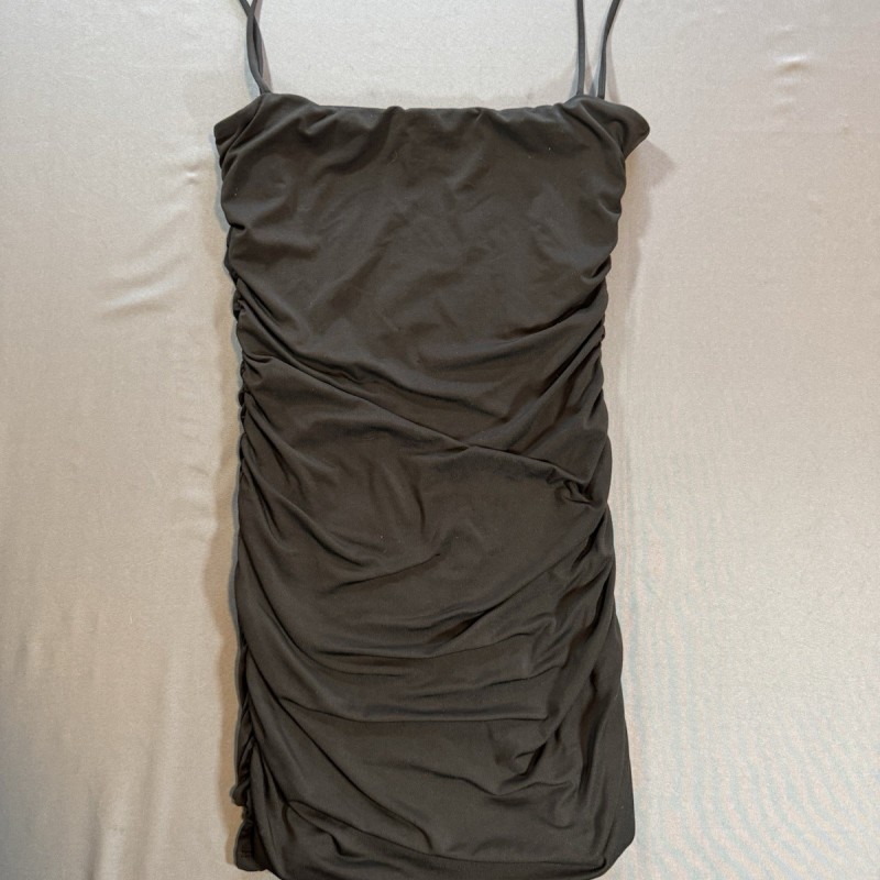 Black Ruched Mini Dress Bodycon Spaghetti Strap