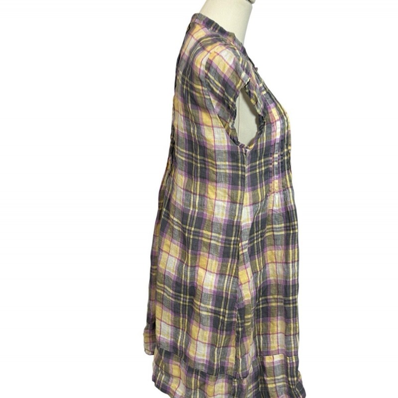 X Gorsuch Linen Plaid Tunic Dress Made In USA Lagenlook