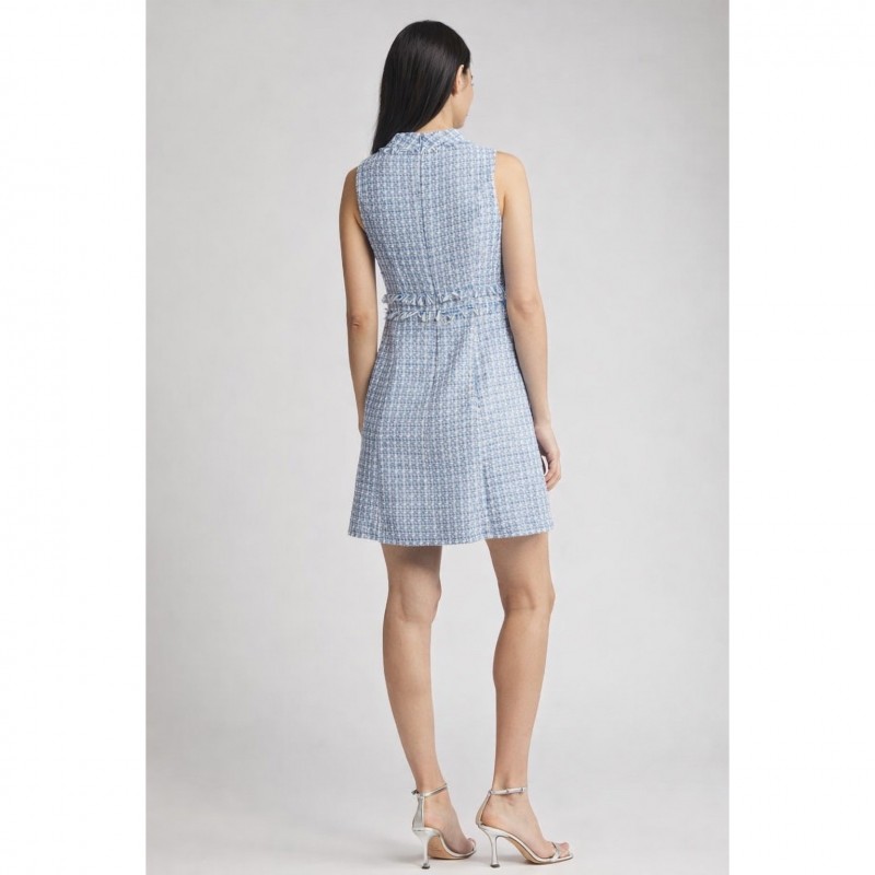 Blue Tweed Sleeveless Mini Dress Modern Classic Preppy