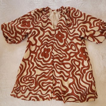 100 Linen Balloon Sleeve Mini Swing Dress w/ Pockets, sz Med