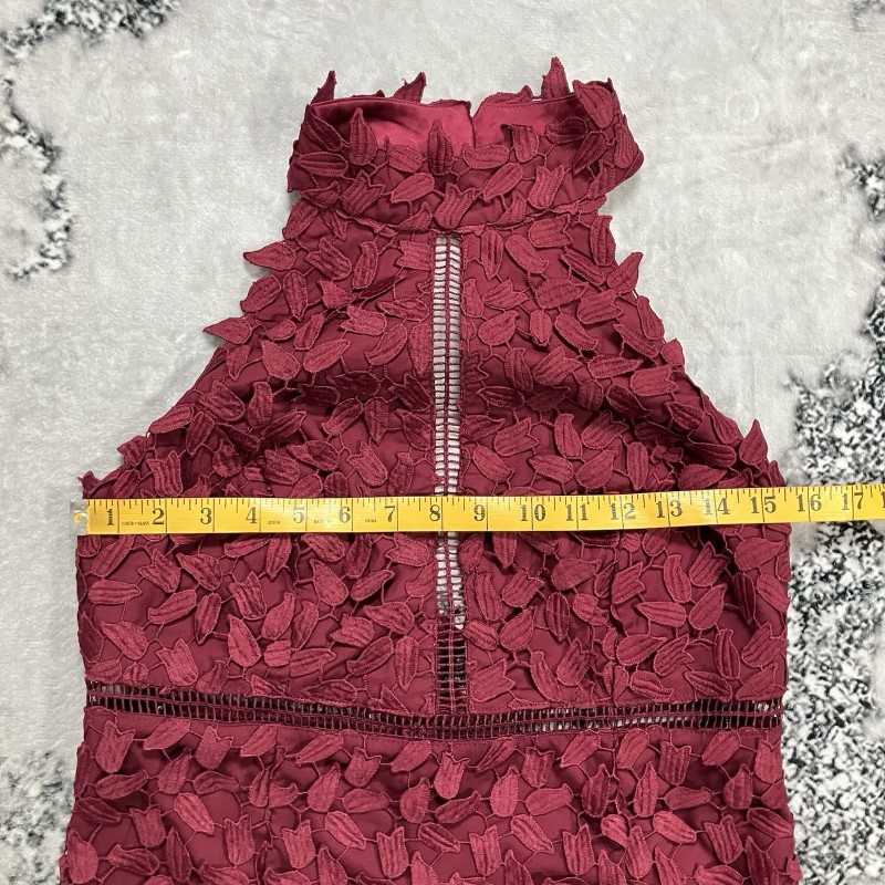 Red Lace Midi Dress Halter High Neck Cutout Formal Womens