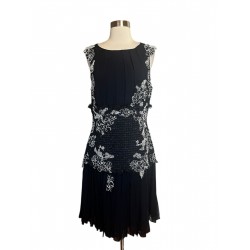 Party Dress 10 Navy Blue Embroidered Applique Sleeveless