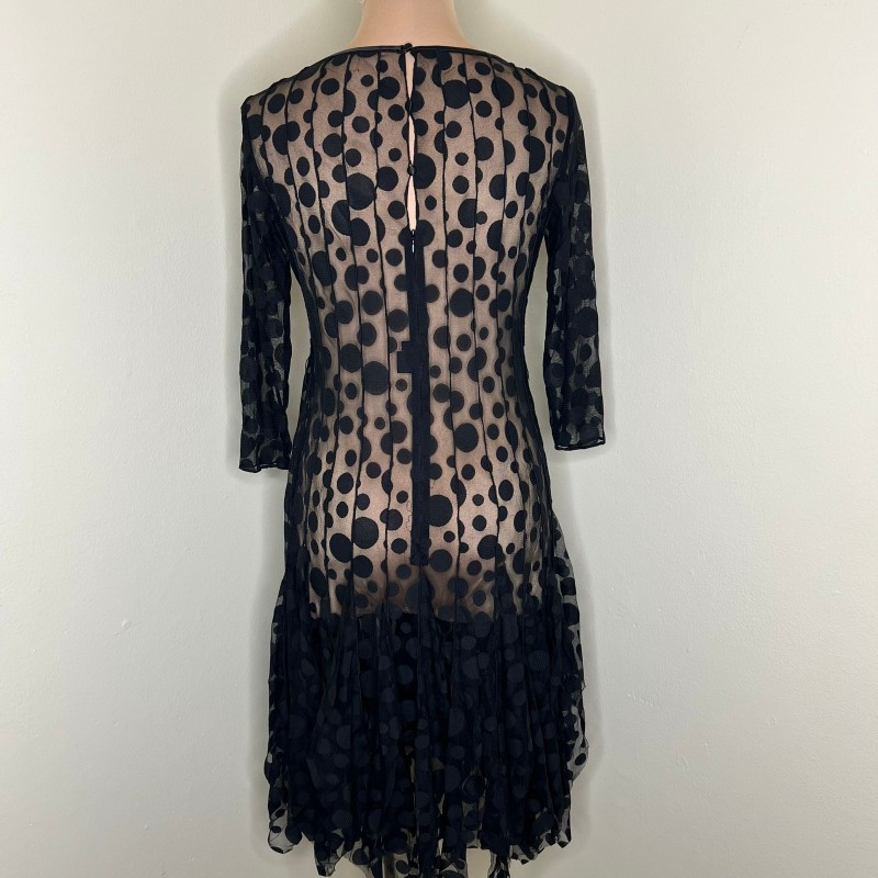 Rickie Freeman Dress 4 Womens Handkerchief Hem Polka Dot Party Designer