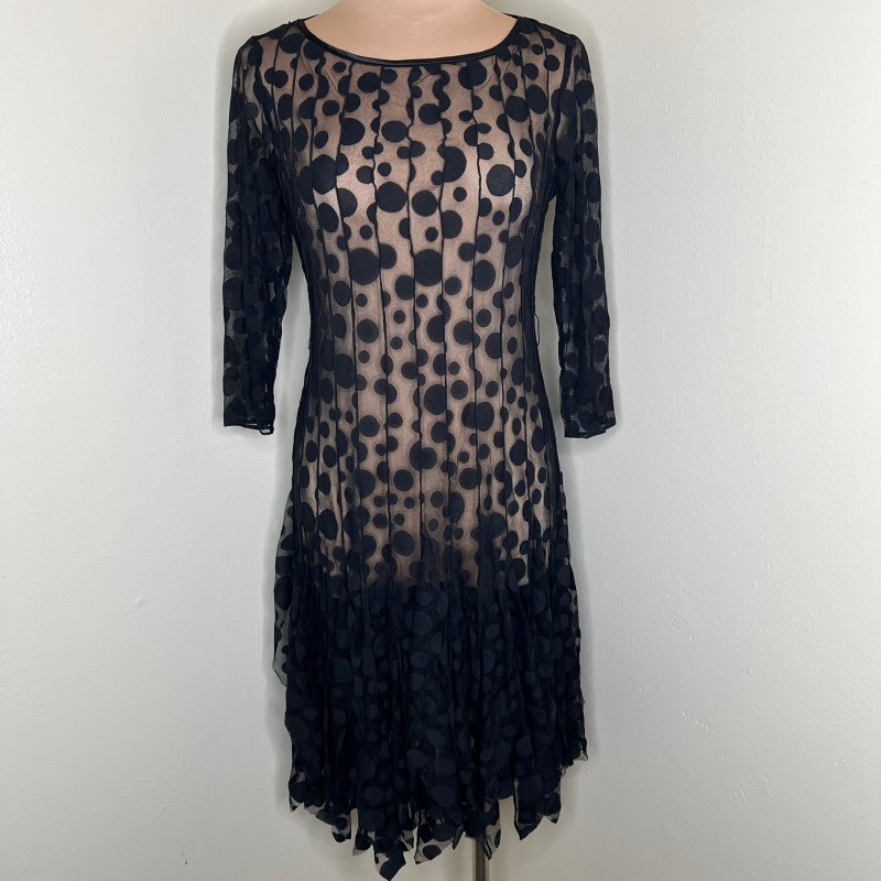 Rickie Freeman Dress 4 Womens Handkerchief Hem Polka Dot Party Designer