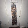 Floral Maxi Dress Blue Gold Multicolor Sleeveless Pockets