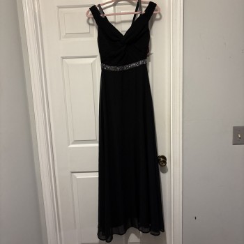Beaded Black Gown Chiffon With Rhinestone Waist Dress