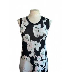 Women's Black Pink White Green. Floral Midi Dress Size Medium