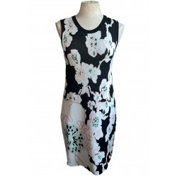 Women's Black Pink White Green. Floral Midi Dress Size Medium