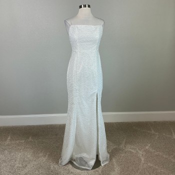 Women's Formal Dress White Sequined Long Column Evening Gown