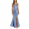 Nightway Women's Formal Dress Blue Metallic Sleeveless Thigh Slit Gown