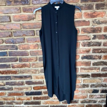 Black Chiffon Sleeveless Button Down Midi Dress Women's