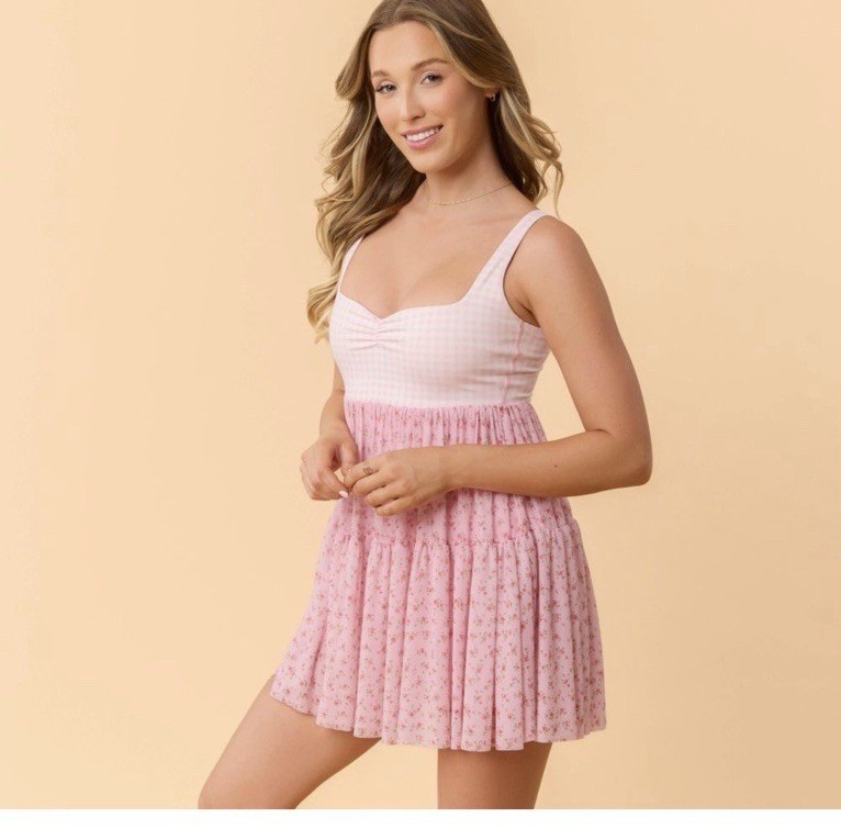 Women's Sweetheart Babydoll Dress-Gingham