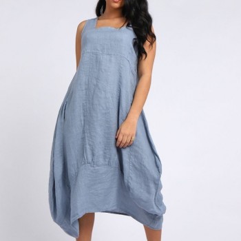 Italian made, Square Neck, Sleeveless, Linen Dress 14-18