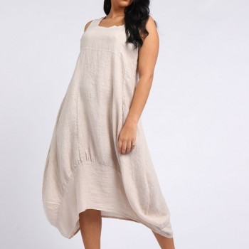 Italian made, Square Neck, Sleeveless, Linen Dress 14-18