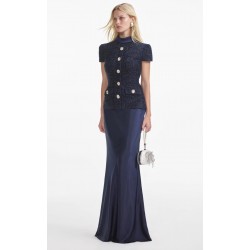 Navy Metallic Boucle Maxi Dress - RRP 480. 00