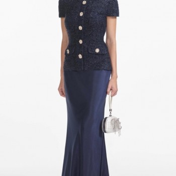 Navy Metallic Boucle Maxi Dress - RRP 480. 00