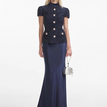 Navy Metallic Boucle Maxi Dress - RRP 480. 00
