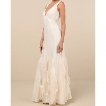 Deluca Ivory Ruffle Trumpet Gown Maxi Dress Formal Evening